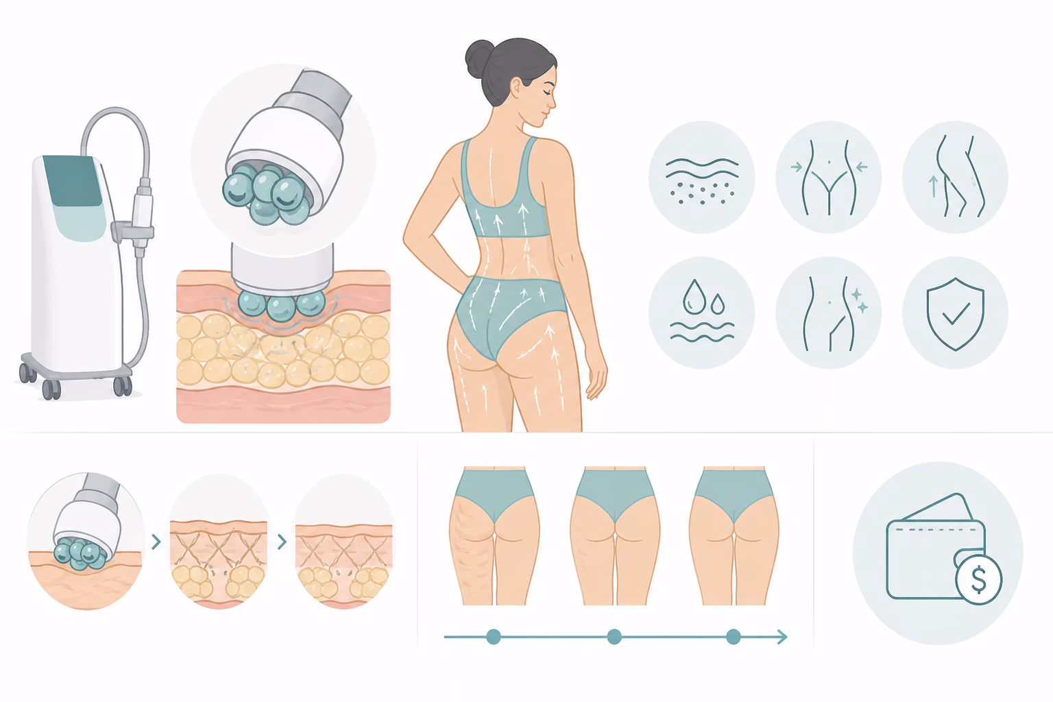 Процедура endospheres therapy: апарат із роликом із силіконовими сферами під час сеансу на стегнах у клініці